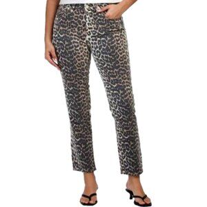 OAT New York Mid Rise Straight Ankle Jeans Leopard Print